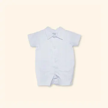 White pique guayabera romper for babies