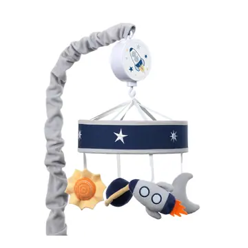 Musical crib mobile with planets, stars and a rocket